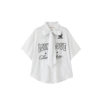 Ribbon Tie Jersey Stripe T-Shirt – Loose Fit Summer Design for Women