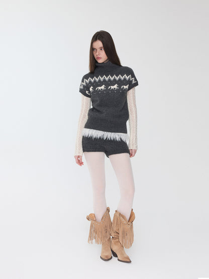 Fair Isle Pony High-Neck Knit Top