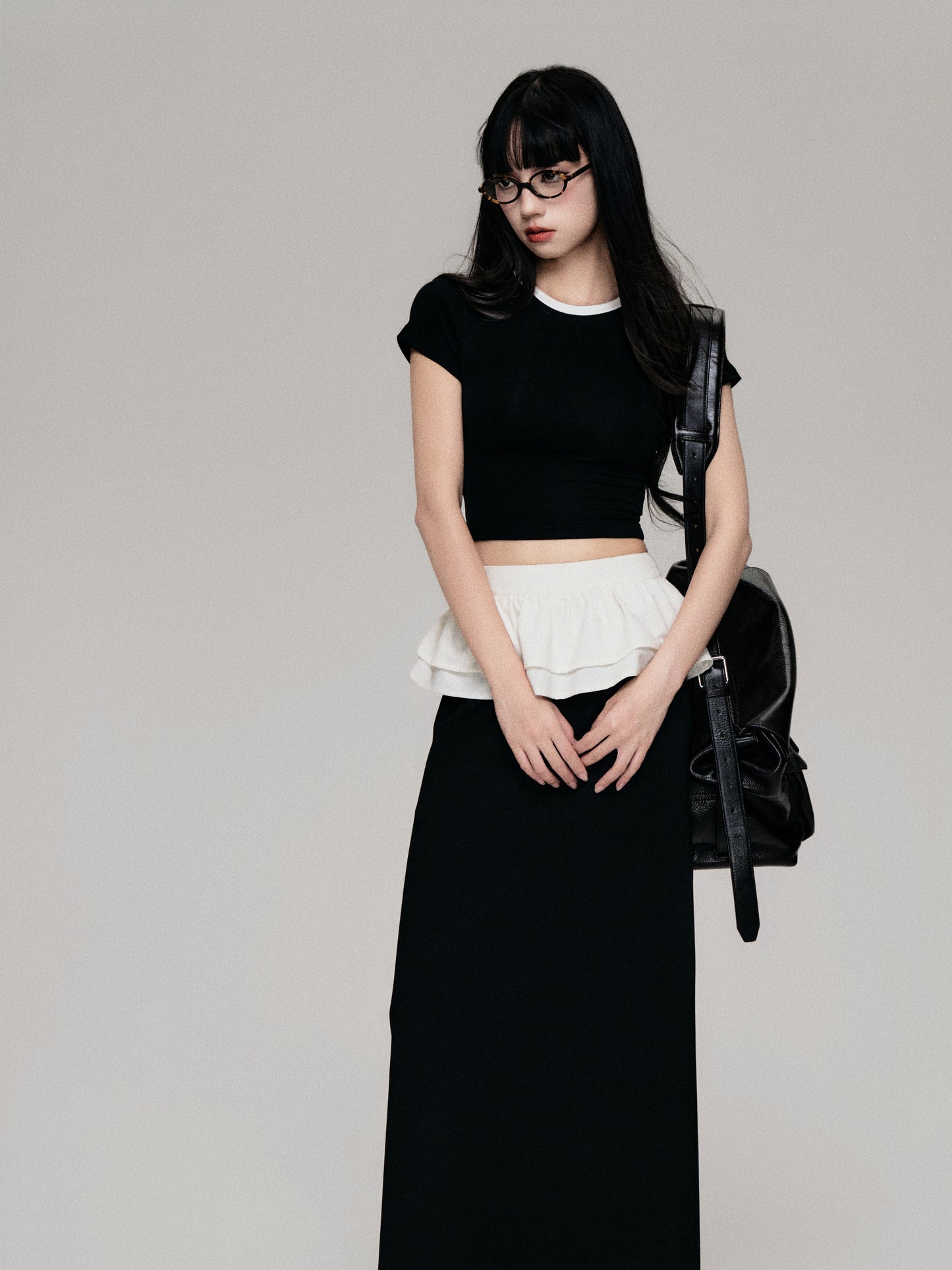 Color-Blocked Crewneck Tencel Slim Fit Two-Piece Tee