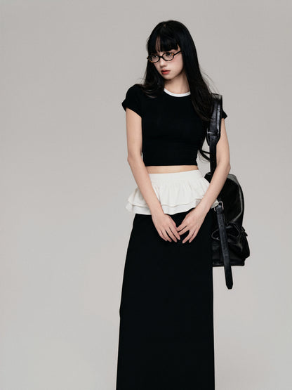 Color-Blocked Crewneck Tencel Slim Fit Two-Piece Tee