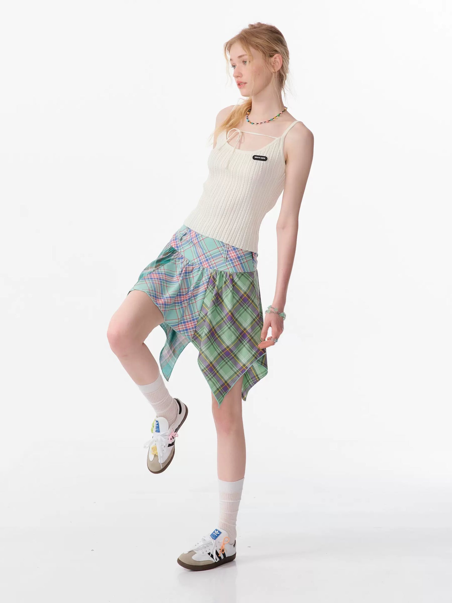 Irregular Plaid Skirt | Summer Retro Contrast Checkered Slim Fit Design