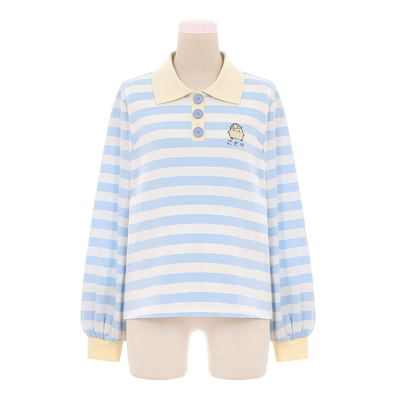 Little Yellow Chicken Embroidered Long-Sleeve Polo Shirt