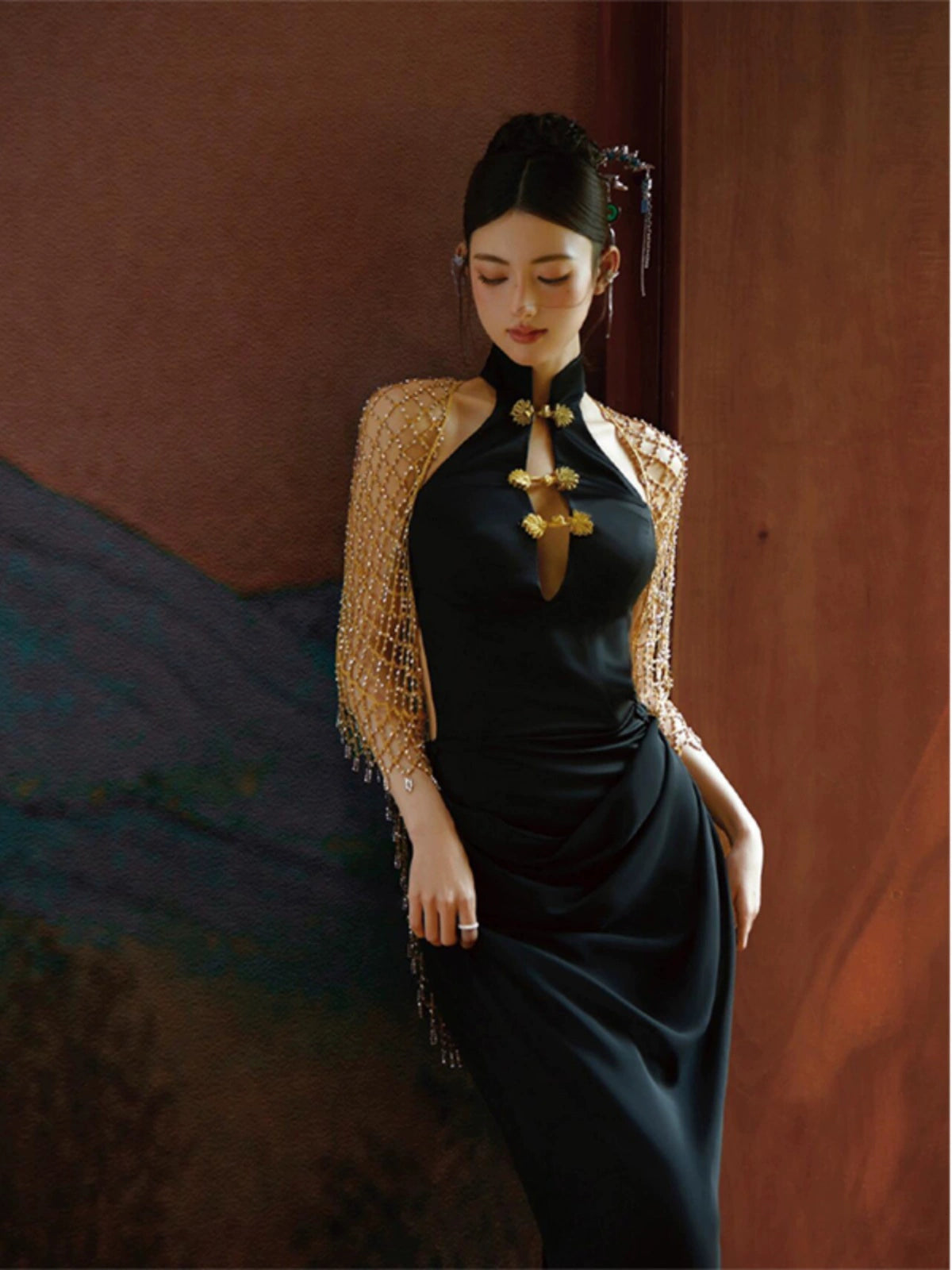 Black Cheongsam Mermaid Dress – Luxury Open-Back Retro Evening Gown