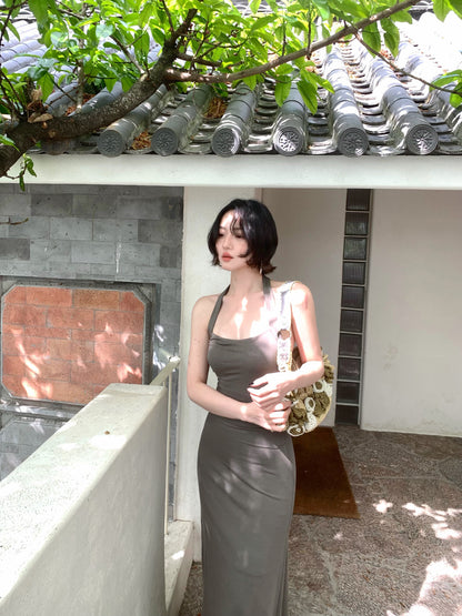 Wild Mang Halterneck Waist-Defining Maxi Dress