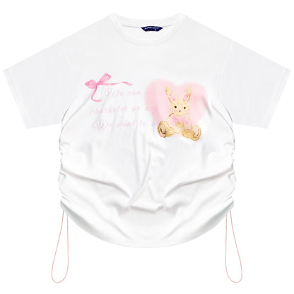 T-shirt con coulisse stampata Love Rabbit |. Design ampio girocollo per l'estate