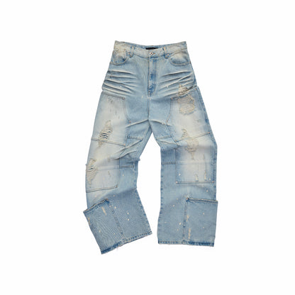 Distressed Straight-Leg Denim