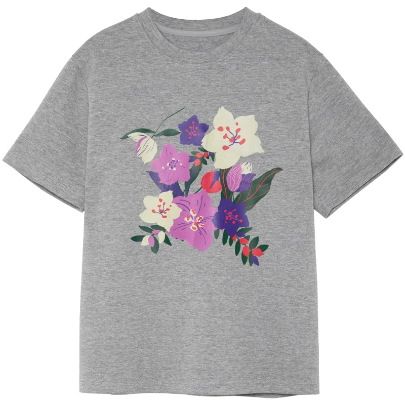 T-shirt grigio a fiore di ciliegia a olio