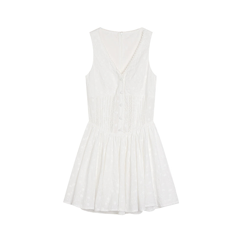 [White Gardenia Appointment] V-Neck Lace Hollow Dress - Summer Perfume Style