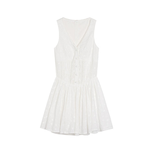 [White Gardenia Appointment] V-Neck Lace Hollow Dress - Summer Perfume Style