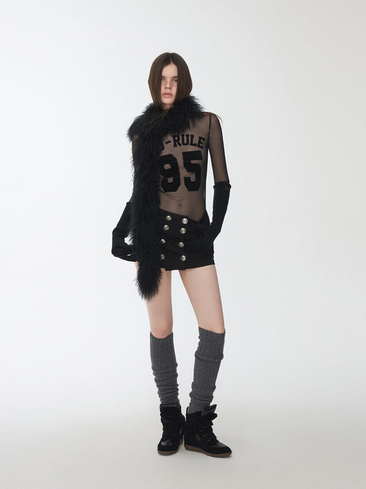 Printed Mesh Turtleneck Top