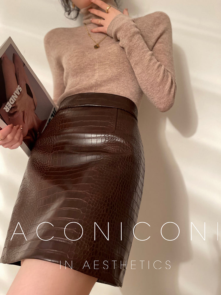 Crocodile PU Leather Skirt