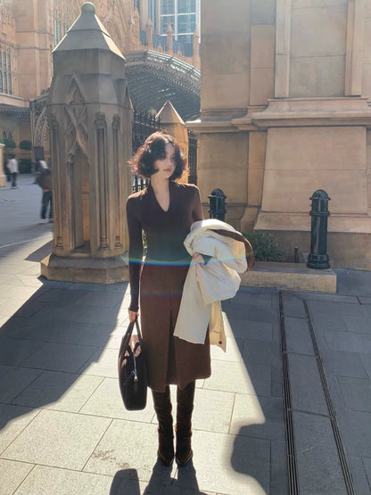 High-Waist Front Slit Wool Tweed Haute Skirt (Winter Jane)