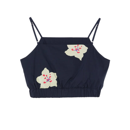 Sakura Print Navy Suspender Tank Top