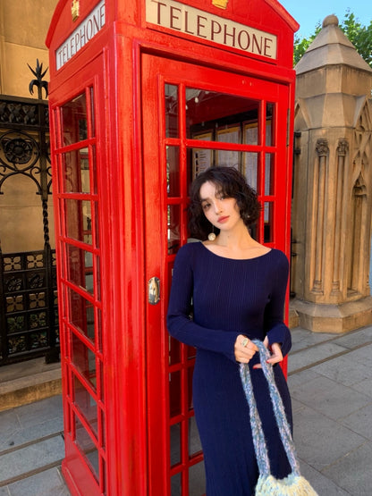 Retro Slim Waist Knitted Dress (Lanyun Collection)