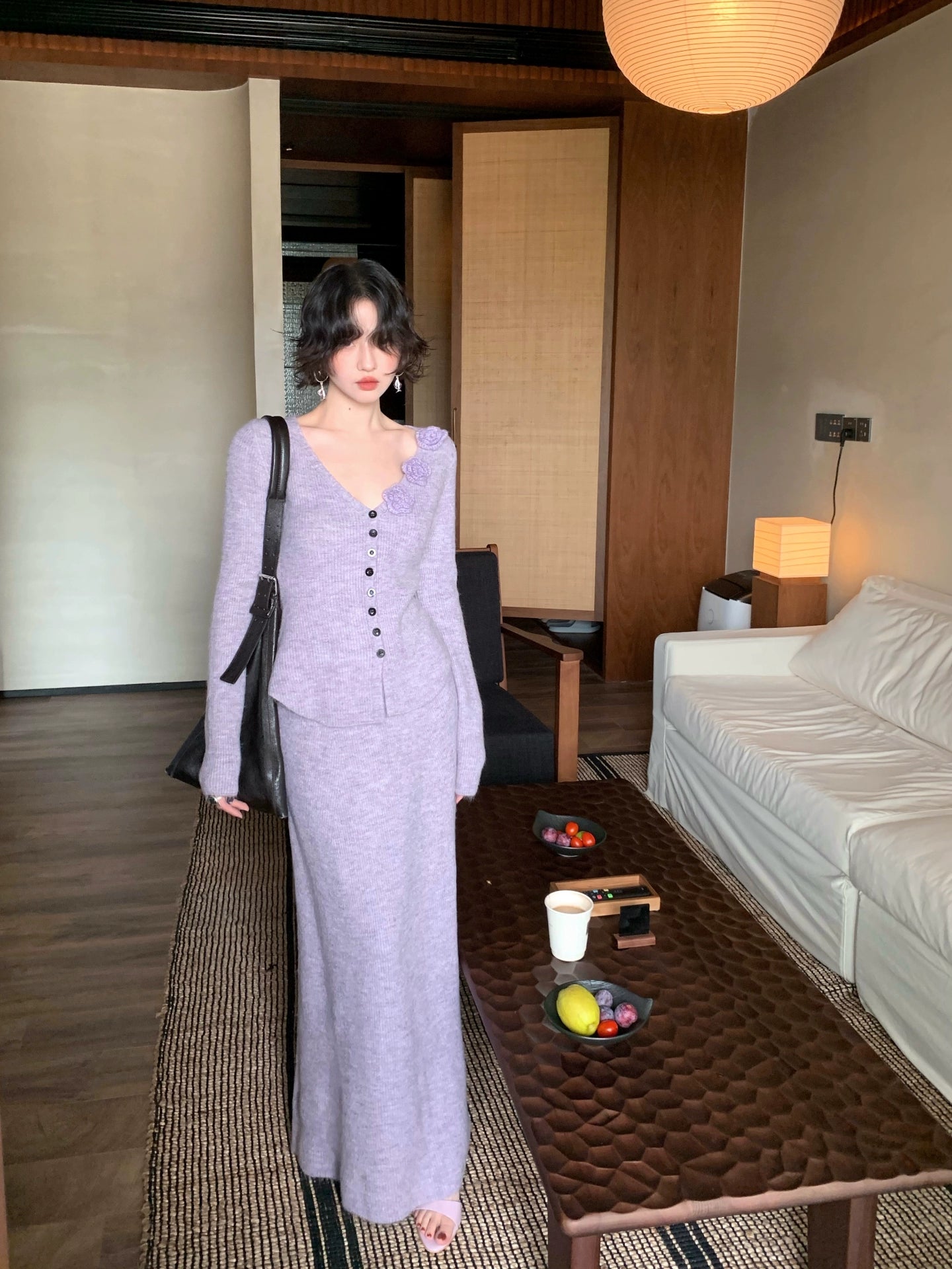 Three-Dimensional Flower Knit Top & Skirt Set – Retro AW 2025