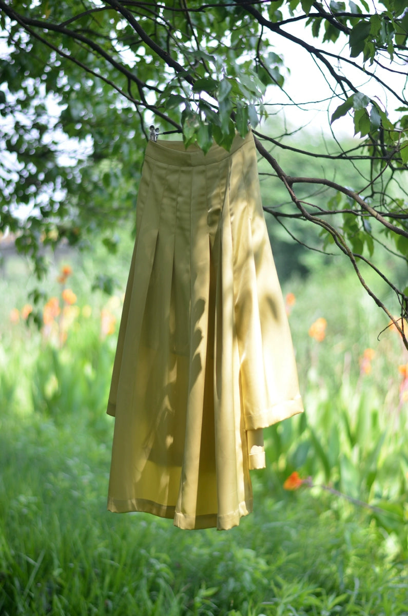 Lemon Yellow Satin Fashion Autumn Dress