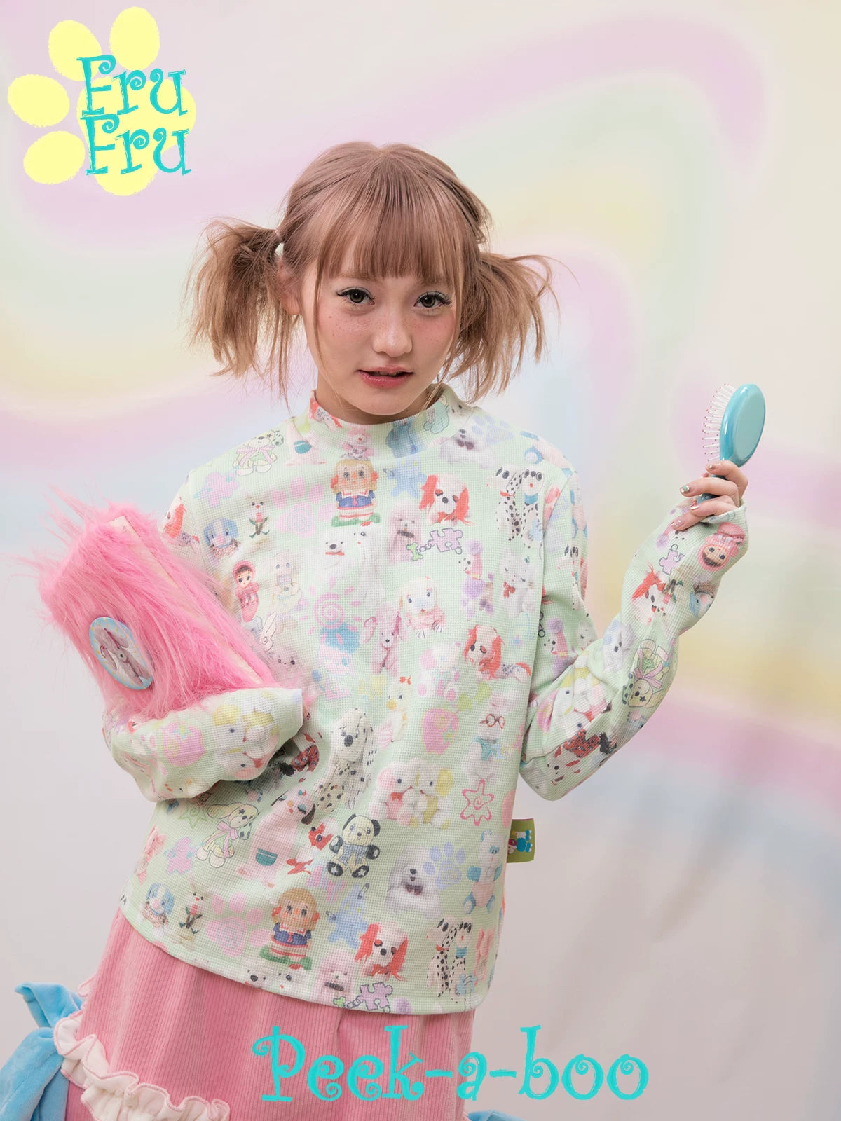 Gollum Store Dollhouse Series Original design cute printed green sweet girl's base shirt