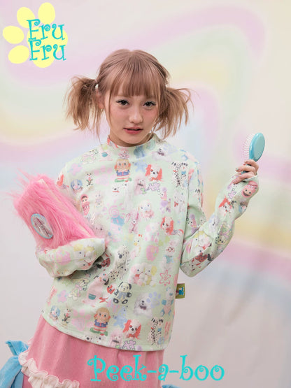 Gollum Store Dollhouse Series Original design cute printed green sweet girl's base shirt