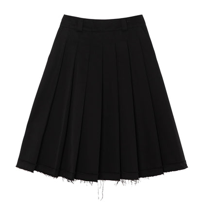 Black: jupe plissée haute taille à bord brut