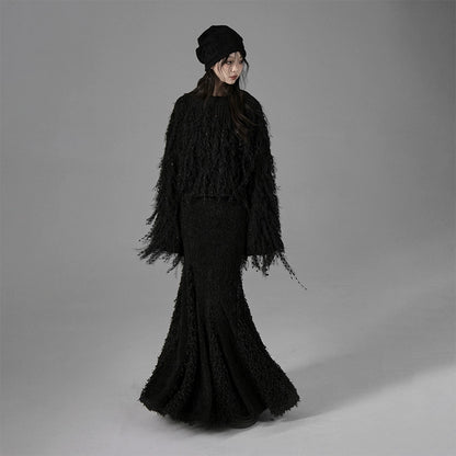 Half-length Poem Tassel Feather Slim Fit Fish Tail Skirt