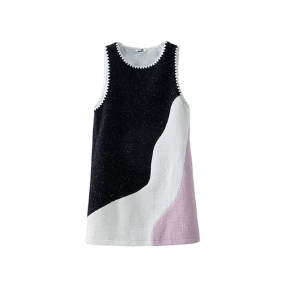 Original design by Ear UARE 1962 Flowing Light Wave Contrast Color Small Fragrant Fleece Tank Top Dress