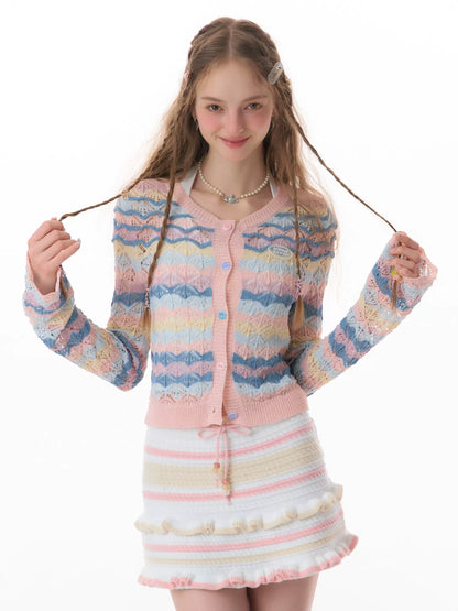 Striped Knitted Cardigan | Hollow Long-Sleeve Summer Sunscreen Shirt