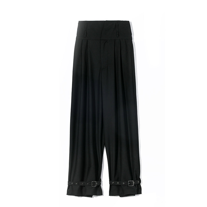 Black High Waist Wide Legged Tie Feet Suit Pants