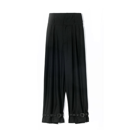 Black High Waist Wide Legged Tie Feet Suit Pants