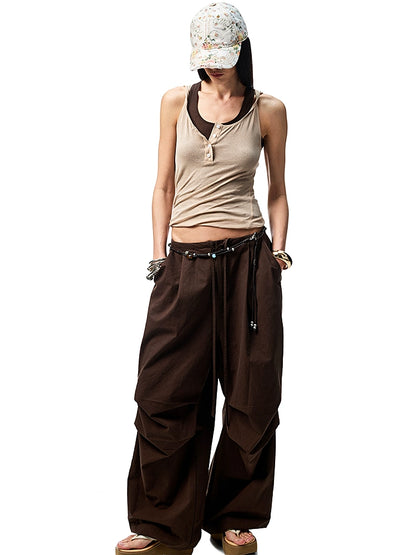 [Celebrity Style] Contrast U-Neck Racer Vest – Slim Fit Layered Base Top