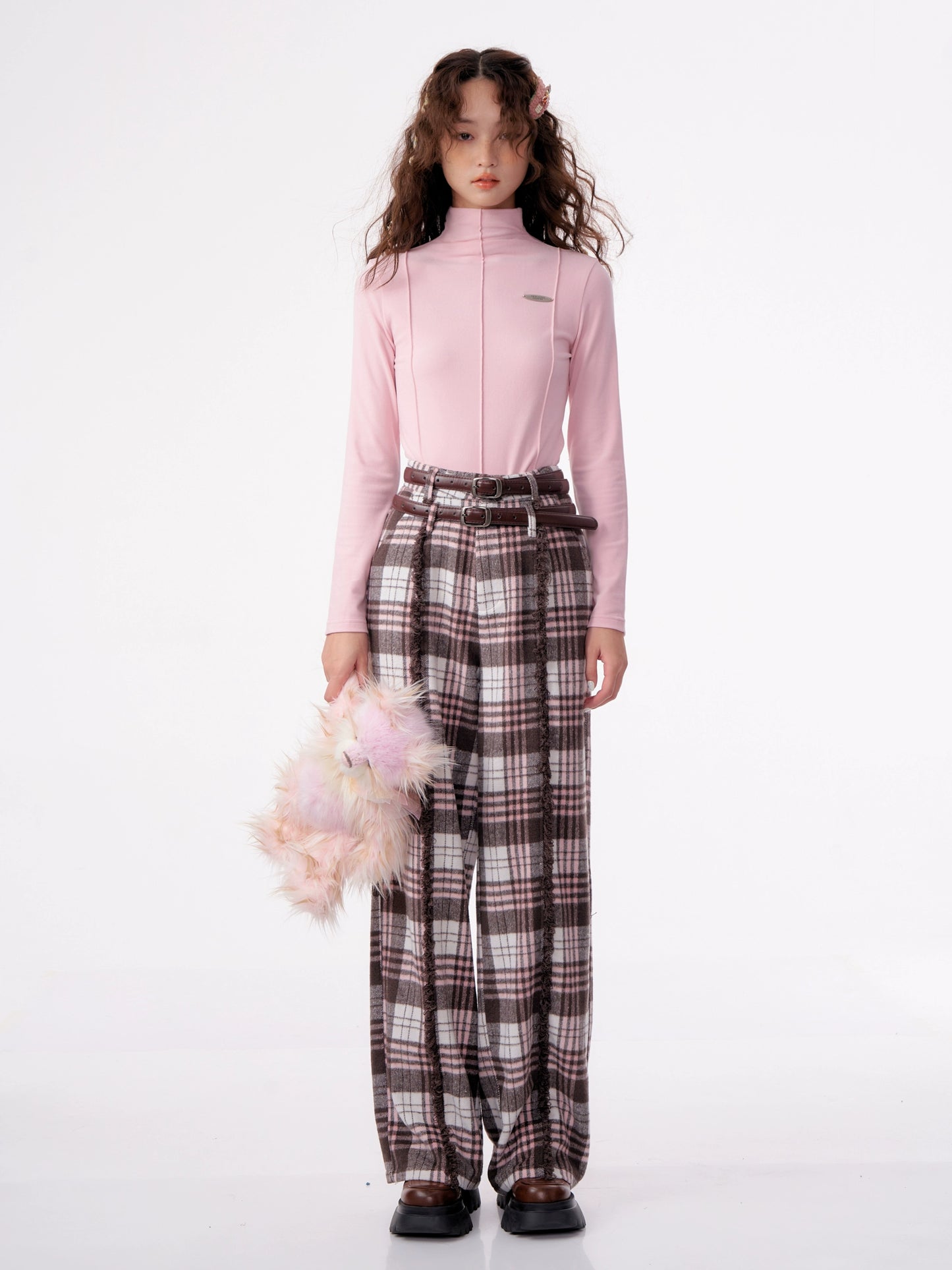 Retro Brown Checkered Wool Pants | High Waist Wide-Leg Autumn/Winter Style