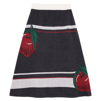 Red Apple Jacquard: A-Line Knitted Skirt