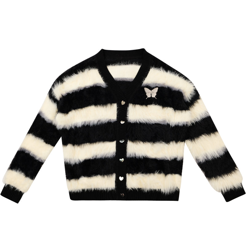 Black and White Stripes Glutinous Cardigan - Design Sense