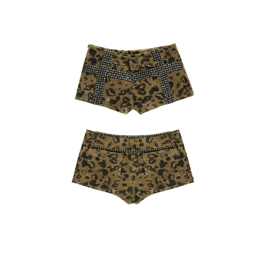 Leopard Print Rivet Shorts | Retro Punk Hot Girl Gold Detail Design