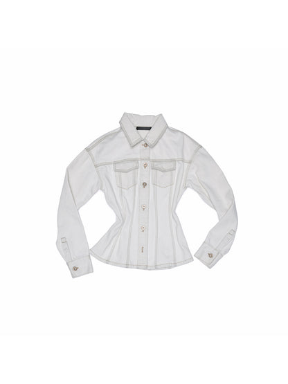 Distressed Denim Waist-Cinching Jacket