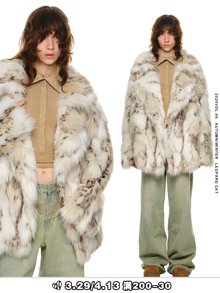 Leopard Print Eco-Fur Coat with Large Lapel – Autumn/Winter Statement Outerwear