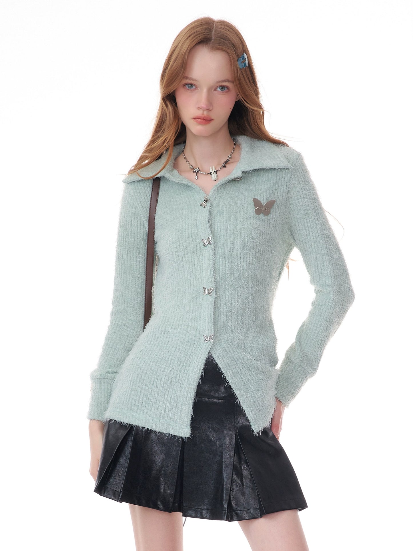 Cardigan spesso ricamato con farfalla |. Giacca retrò a maniche lunghe dal taglio slim per l'autunno/inverno