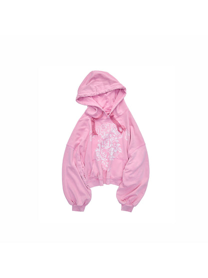 Rose Print Hooded Sweatshirt