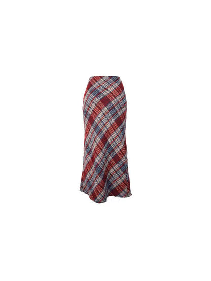 Christmas Checkered Fishtail Skirt – Elegant Slim Fit