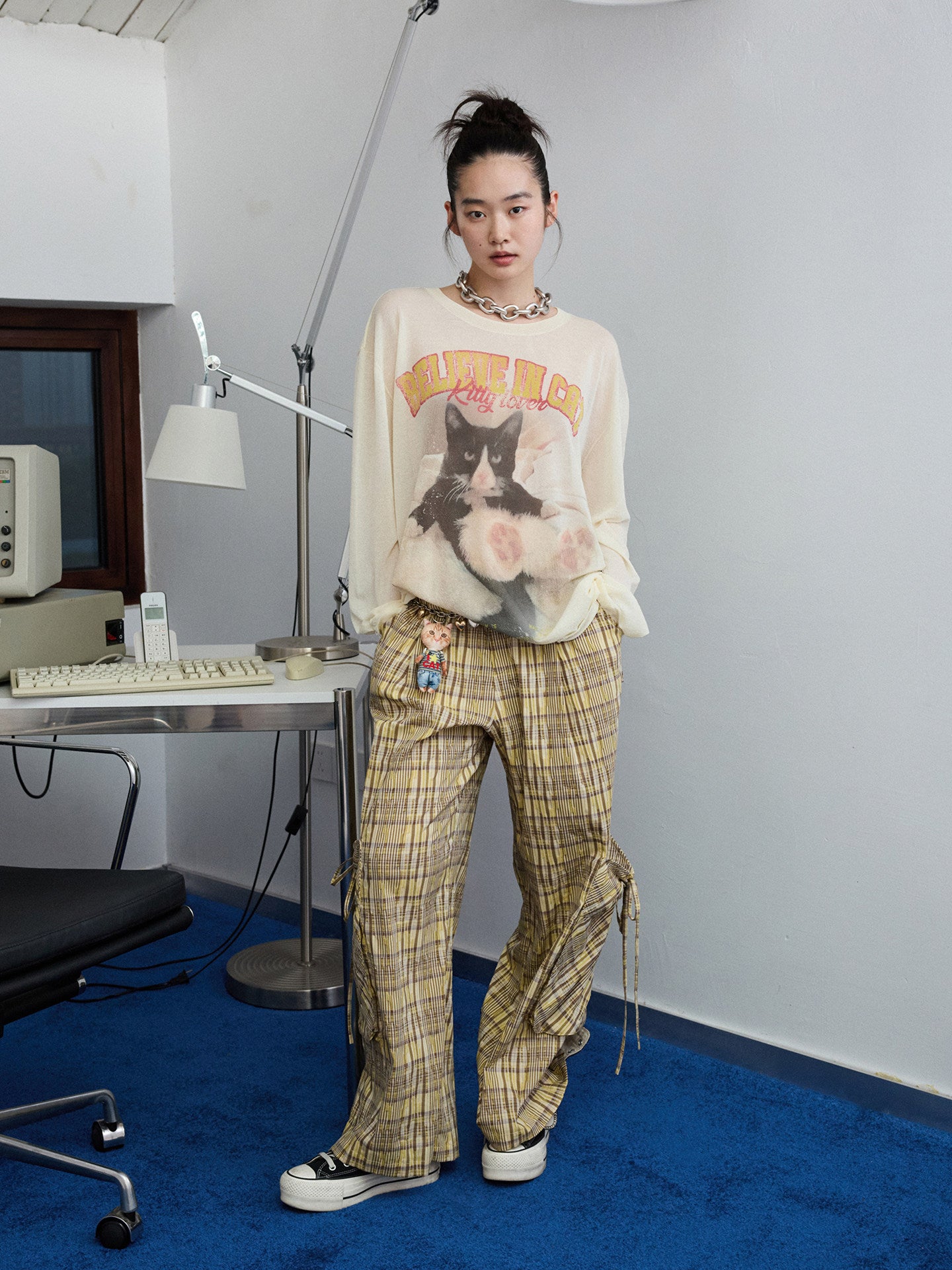 Plaid Hoodie & Wide-Leg Pants Set