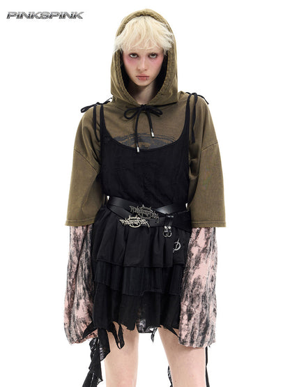 Distressed Washed Two-Piece Layered Unisex Y2K Tee