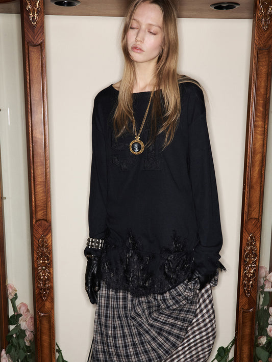 Appliqué Lace Panel Long Sleeve Tee