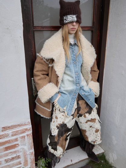 Cow Print Faux Fur Shorts