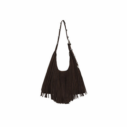 Suede Studded Tassel Tote Bag