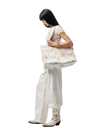 classic floral all-over large-capacity tote bag resort-style metal heart lock commuting