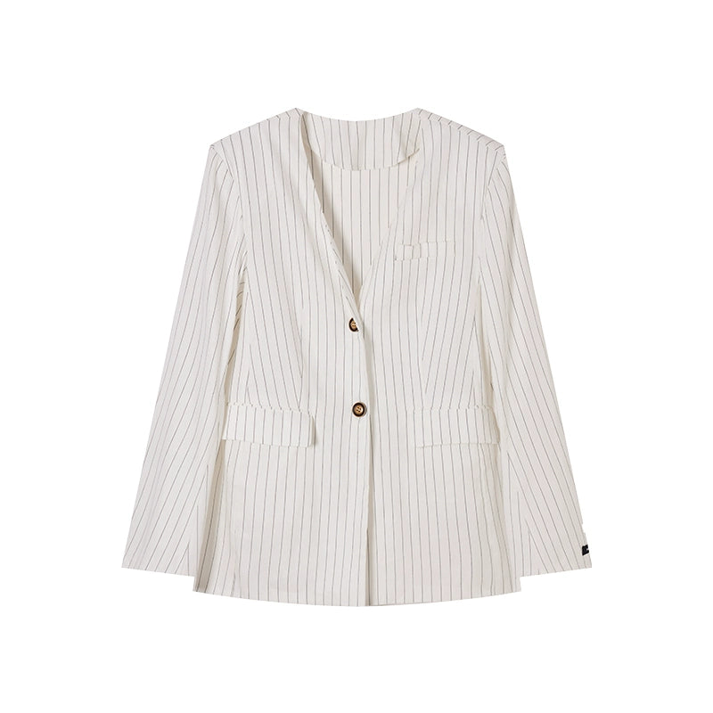 Striped Linen Blazer - Women's Summer & Autumn Lightweight Small Suit