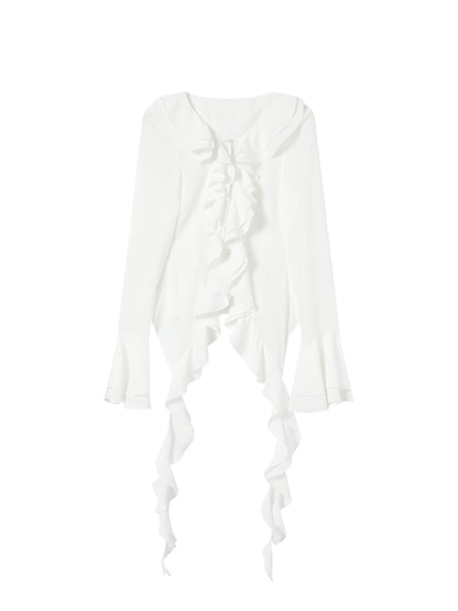 [Semi-Transparent Chiffon] Niche Lace-Up Chiffon Shirt - Summer Edition