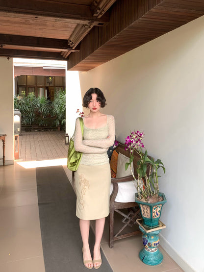 Flower Appointment Embroidered Tencel Midi Skirt