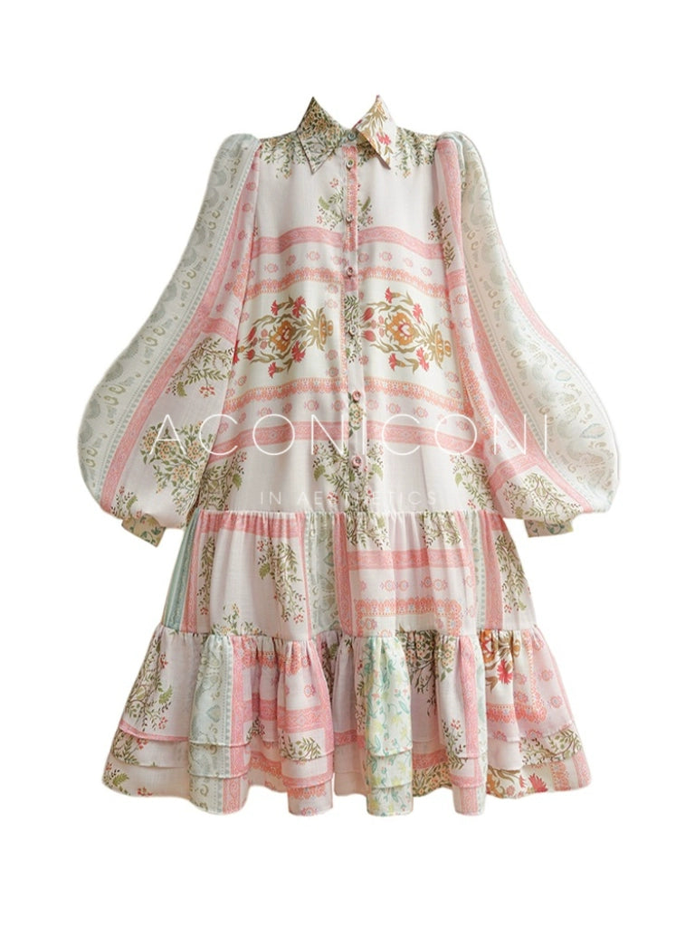 3D Embroidery Print Mini Dress – French Girly Retro Vibe