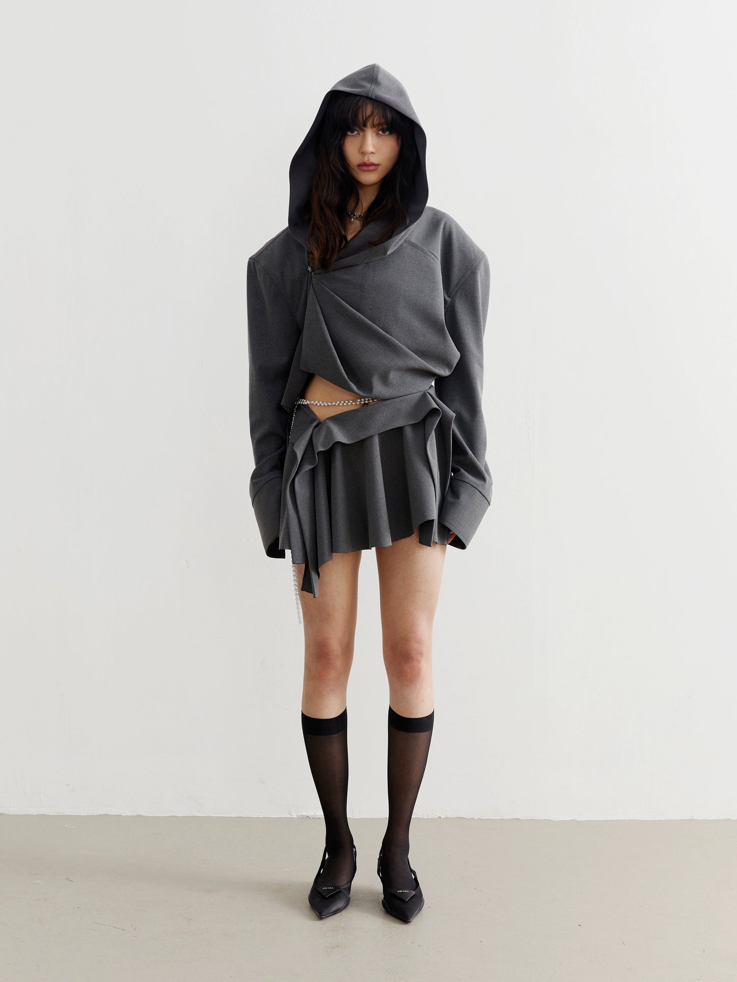 Dark Gray Vertical Cut Irregular Skirt
