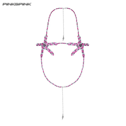 Pentagram Pink Beaded Strapless Top – Electro-Plated Y2K Hot Girl Style